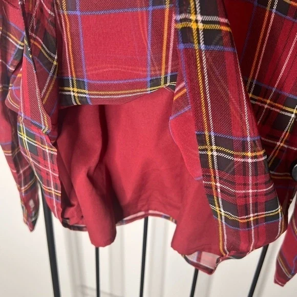 Mudpie Tartan Plaid Sheer Ruffle Chiffon Blouse Sz M - Picture 7 of 12